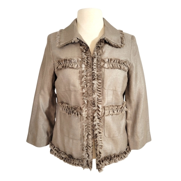 Doncaster Silk Beige Taupe Ruffle Jacket